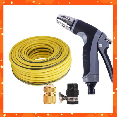Bộ dây và vòi xịt  tăng áp rửa xe tưới cây 20M (cút đồng nối nhựa đen) 206817