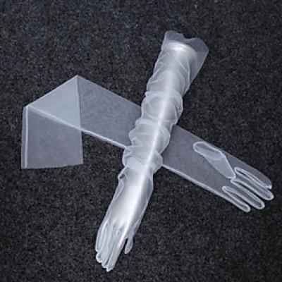 Găng tay vải tuyn trong suốt thời trang màu trắng cho Cô dâu và Dạ hội, đi tiệc, sự kiện, lễ hội, chụp ảnh MS: 40825