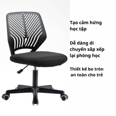 Ghế xoay học sinh nhỏ gọn màu đen CE1037A-M Nội thất Capta Ghế xoay học sinh cấp 1 cấp 2 lưng tựa nhựa nệm vải chân nhựa xoay hàng nhập khẩu hcm
