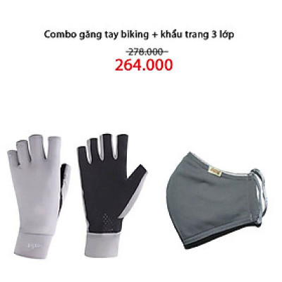 Combo găng tay biking + khẩu trang chống nắng 3 lớp UPF50+