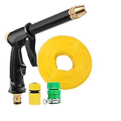 Bộ dây và vòi xịt rửa xe tưới cây  tăng áp thông minh 810-2621-1 (dây vàng dẹt-cút nối xanh)