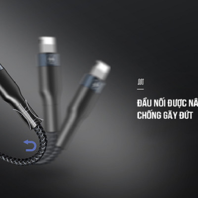 Cáp sạc đa năng 3in1 RC-070TH bọc dù cao cấp, độ dài 1,2m Kai Nguyễn ( hàng chính hãng)