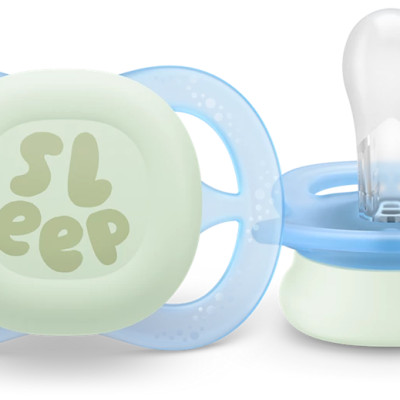 Núm Ti Ngậnh ban đêm Philips Avent Ultra Start, dành cho trẻ sơ sinh, phát sáng trong bóng tối, núm vú giả bằng silicon đối xứng, không chứa BPA, có hộp đựng/tiệt trùng Vỉ Đơn