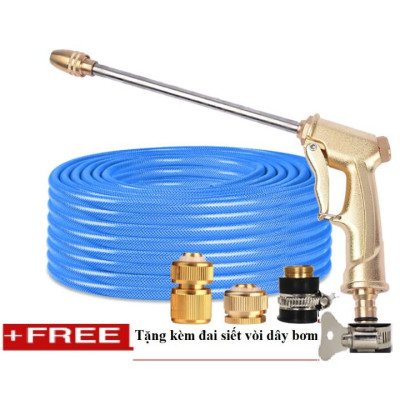 Bộ dây vòi xịt nước rửa xe, tưới cây . tăng áp 3 lần, loại 20m 206701-3 đầu đồng, cút đồng, + tặng đai 