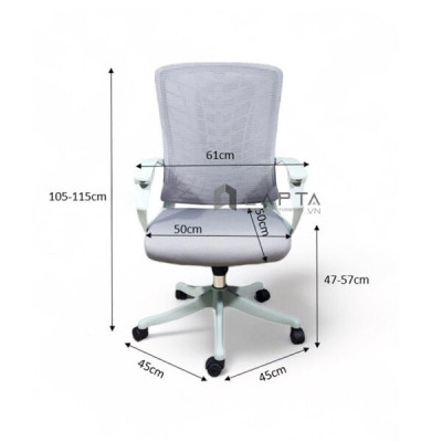 Ghế nhân viên lưng trung khung nhựa trắng nệm xám CE4540-2M Nội thất Capta