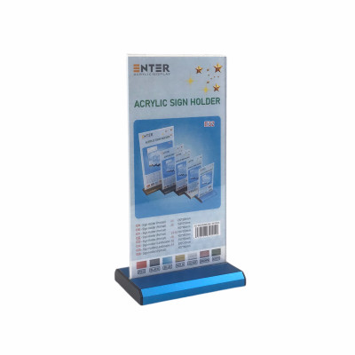 Kệ menu nhà hàng, Standee mica để bàn, Bảng quét mã QR Code, Kệ mica 2 mặt Enter E32 100x210mm đế nhôm 1/3 A4