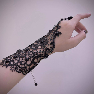 1 chiếc Găng tay chất liệu ren tết cao cấp đính hạt kết hợp nhẫn hoa cho Cô dâu và Dạ hội, đi tiệc, sự kiện MS: 42214