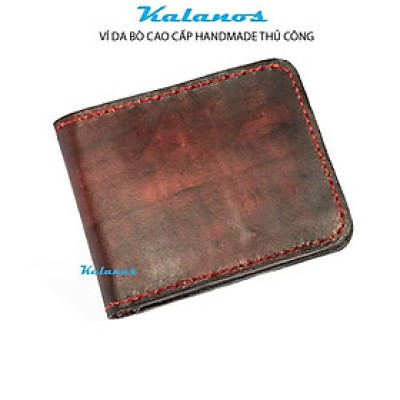 Bóp Ví đẹp cao cấp handmade, được làm thủ công từ da bò Kalanos KBN3280-Nau, Ví nam nữ mini dáng ngang màu nâu đỏ