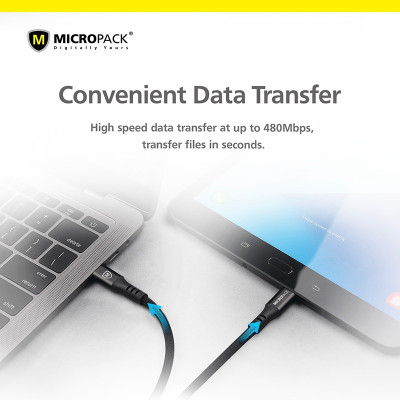 Cáp Sạc MicroPack POWER LINK MC-CC23 Sạc Nhanh USB-C to C Dòng Điện Tối Đa 3A Dệt Bằng Sợi Kevlar Siêu Bền Hàng Chính Hãng