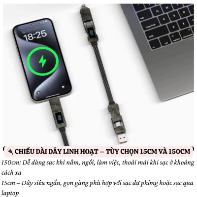 Cáp Sạc Đa Năng 4in1 sạc nhanh 100W dài 150cm / 15cm USB-C + USB-A ra Type-C + L cho iPhone / cho iPad/ cho Macbook Laptop / Điện thoại thông minh hiệu WIWU TITAN - Chống Rối, Siêu Bền, Chip Thông Minh Tích Hợp, Sạc An Toàn - Hàng nhập khẩu