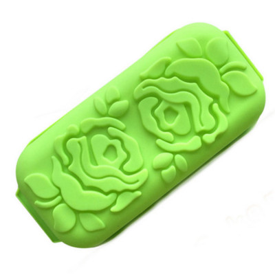 Khuôn silicon làm đế bánh, rau câu, bánh mì hình chữ nhật hoa hồng đôi kèm lá - Loại 29 cm - Mã số 1109