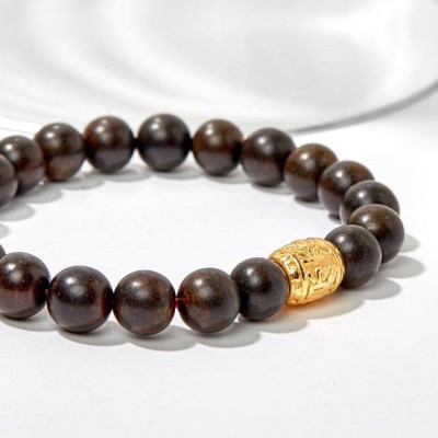 Vòng Tay Trầm Hương Charm Bạc 925 Chú Bình An Mạ Vàng Phong Thủy Udumbara