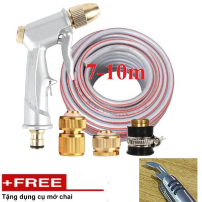 Bộ dây vòi xịt nước rửa xe, tưới cây . tăng áp 3 lần, loại 7m,10m 206701 đầu đồng,cút đồng,+tặng mở chai 