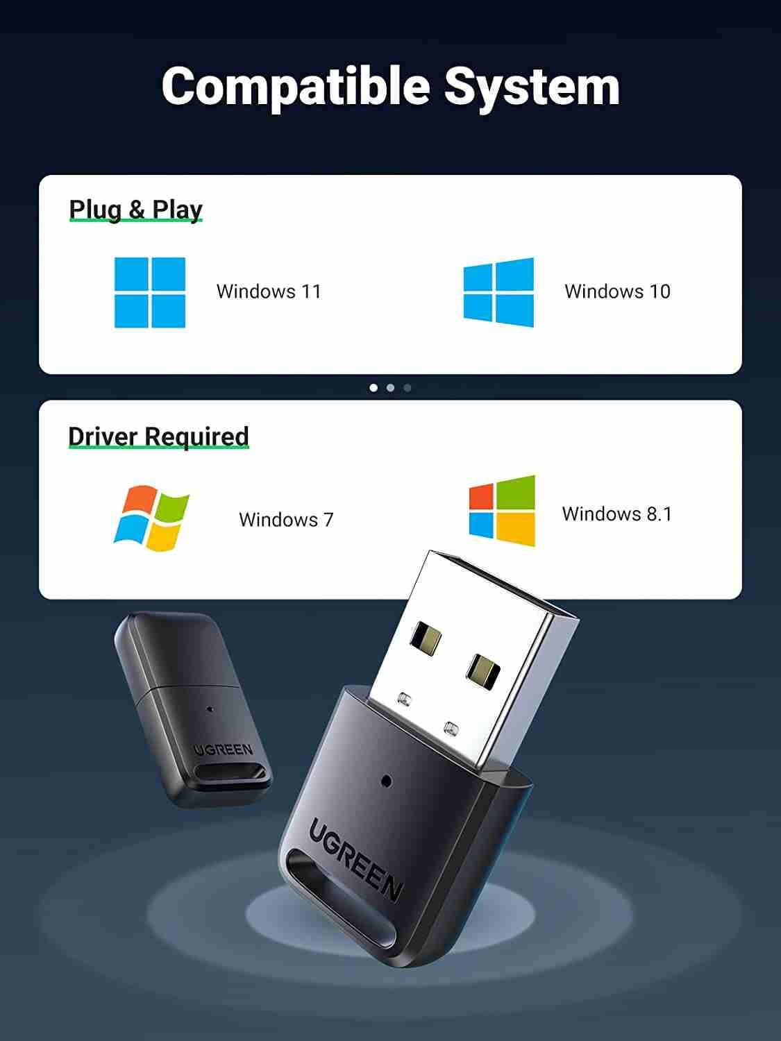 Ugreen UG80890CM390TK BT 5.0 Màu Đen USB nhận Bluetooth chuẩn 5.0 hổ trợ kết nối 5 thiết bị Bluetooth cùng lúc KHÔNG hổ trợ Apple - HÀNG CHÍNH HÃNG
