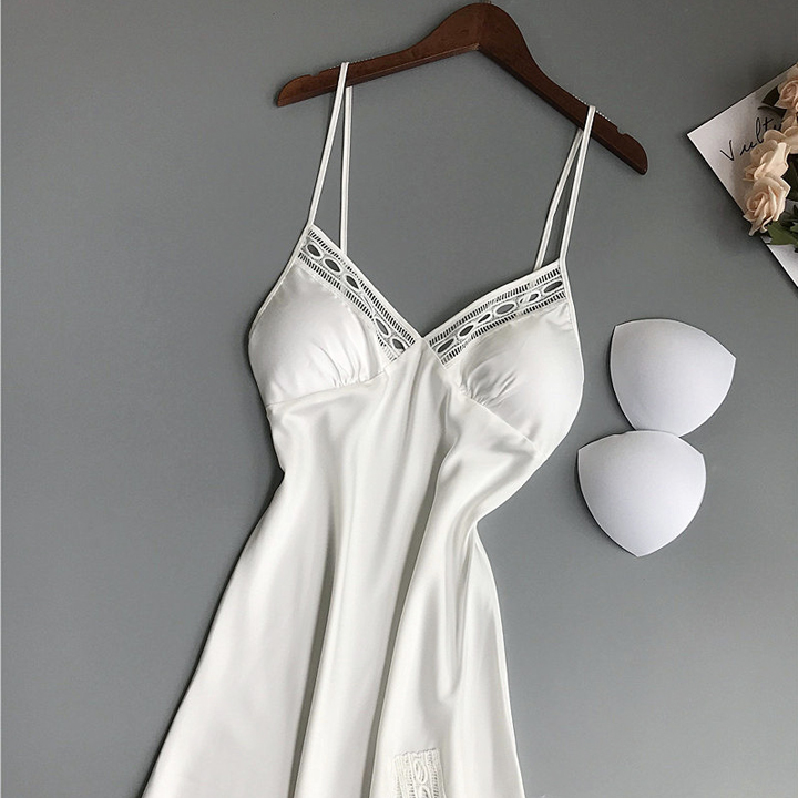 Váy ngủ lụa cao cấp Q117 - váy ngủ nữ, váy ngủ 2 dây - váy ngủ gợi cảm, váy ngủ sexy - Đầm ngủ lụa mặc nhà hai dây vạt xẻ tà