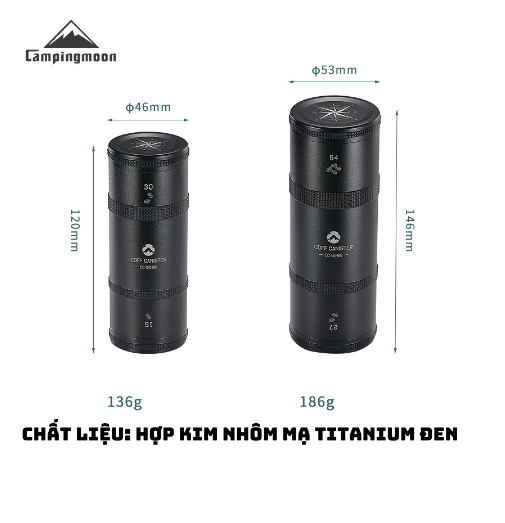 Hộp đựng trà, cà phê hợp kim nhôm mạ titanium đen Campingmoon CC-50-BK/ CC-51-BK