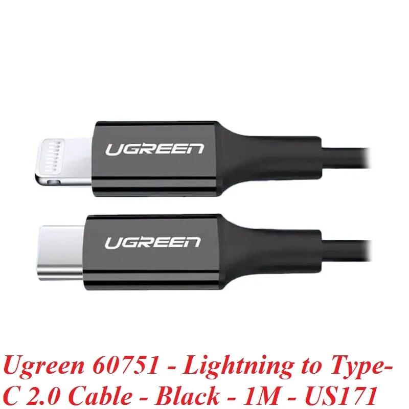 Ugreen UG60751US171TK 1M màu Đen Cáp sạc + truyền dữ liệu Lightning sang Type C - HÀNG CHÍNH HÃNG