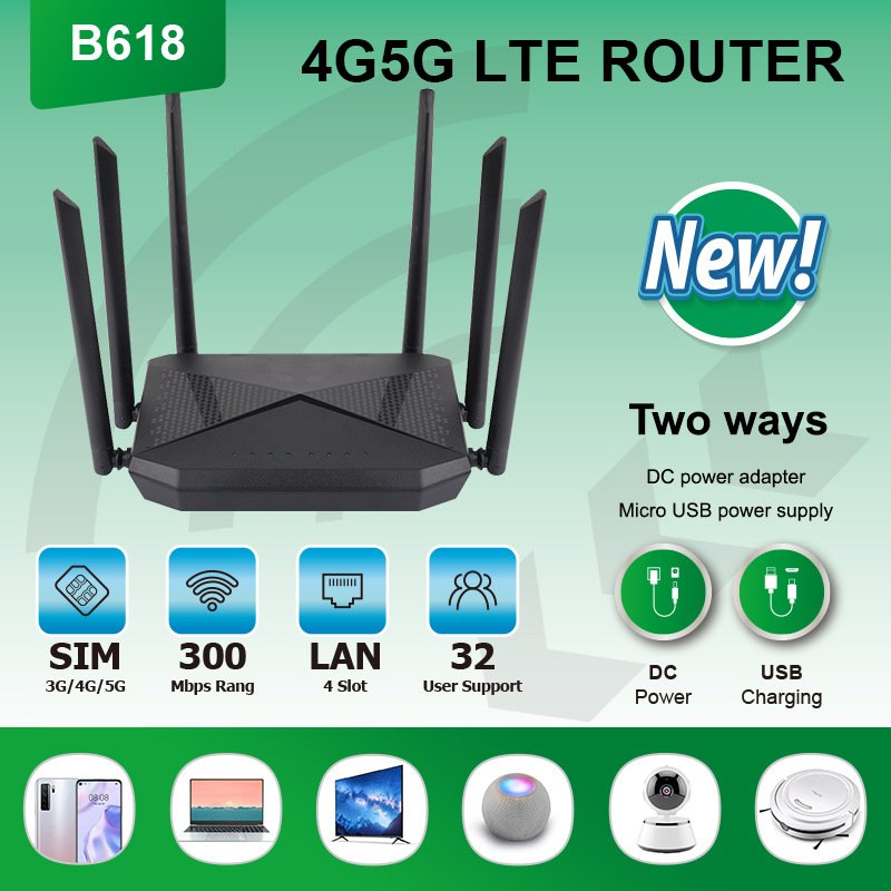 Phát wifi từ sim 4G B618 tích hợp 6 ăngten, bộ phát wifi 4G LTE có 4 cổng WAN/LAN, 6 ăngten Siêu Khỏe - hàng chính hãng