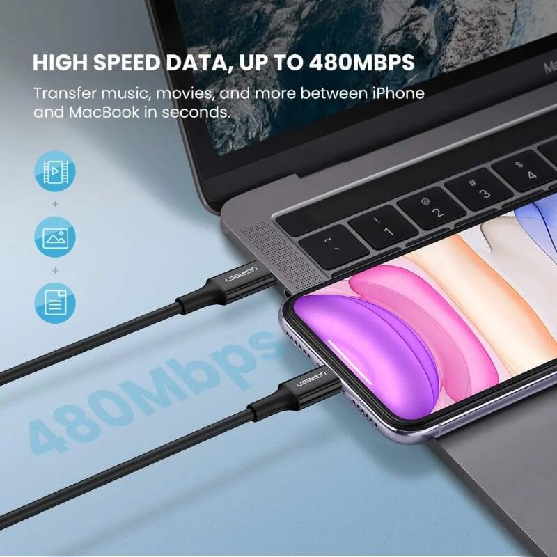 Ugreen UG60751US171TK 1M màu Đen Cáp sạc + truyền dữ liệu Lightning sang Type C - HÀNG CHÍNH HÃNG