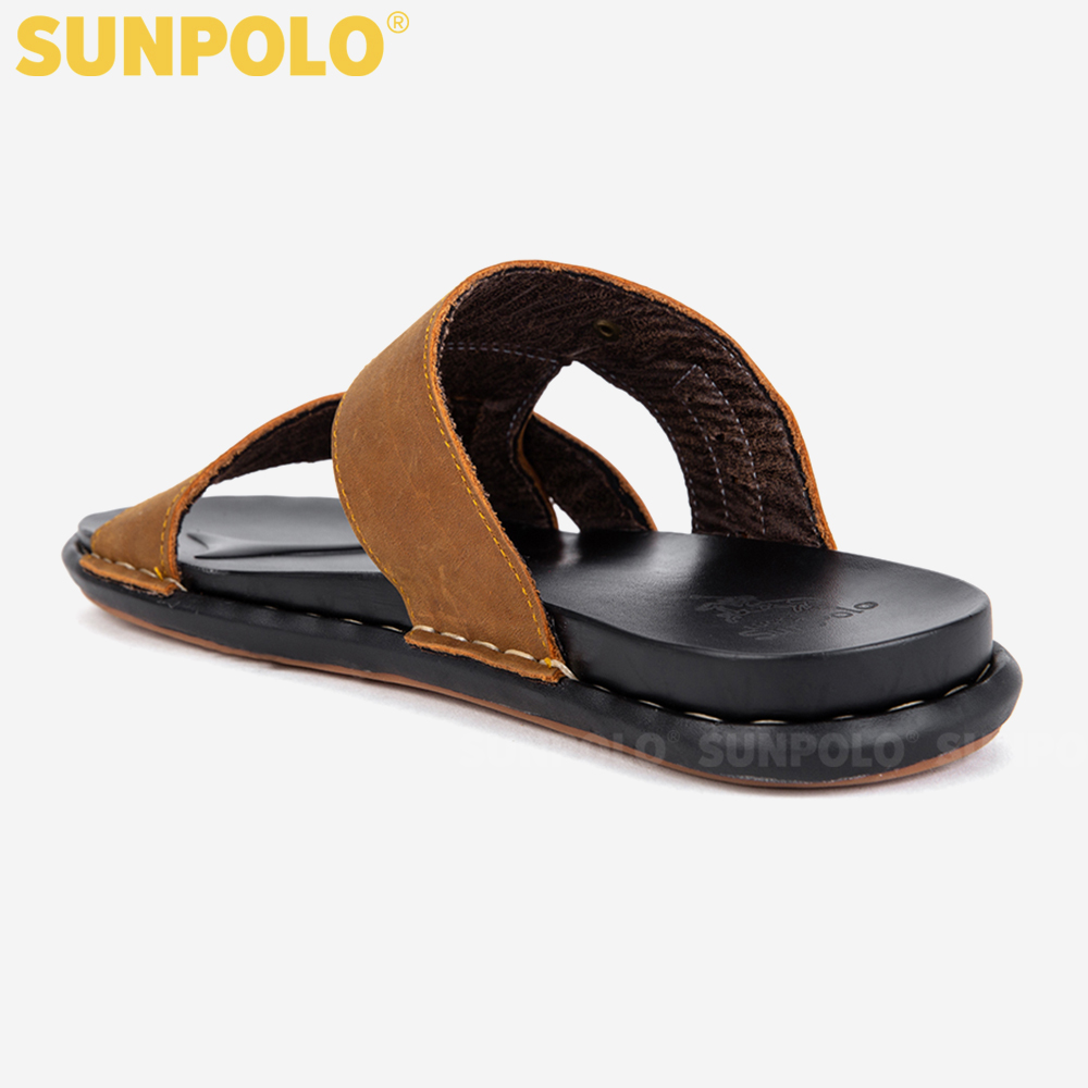 Dép Nam, Dép Quai Ngang Nam Da Bò SUNPOLO SNA101 Trẻ trung (Đen, Nâu bò)