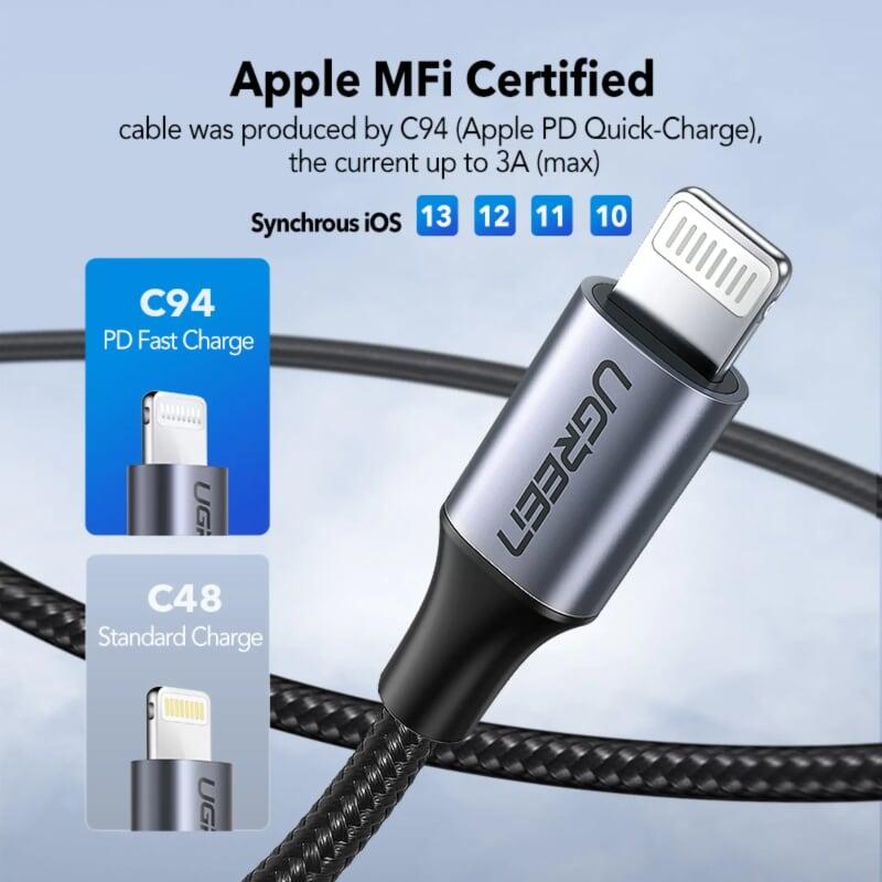 Ugreen UG70523US304TK 1m cáp usb type c ra lightning 2.0 màu trắng - HÀNG CHÍNH HÃNG