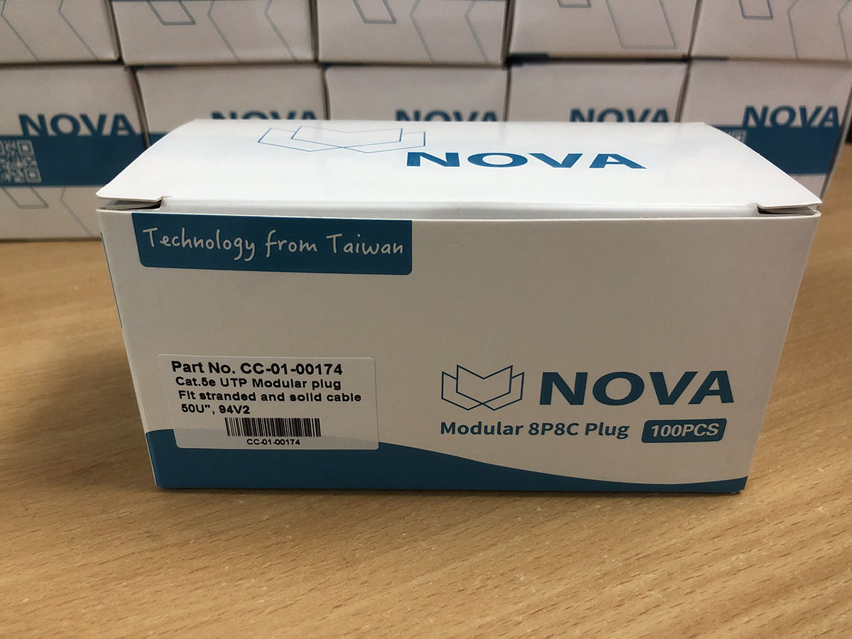 Đầu bấm mạng RJ45 cat6 1 mảnh Nova CC-01-00176, chân cắm mạ vàng cao cấp, hàng chính hãng (hộp 100 hạt)