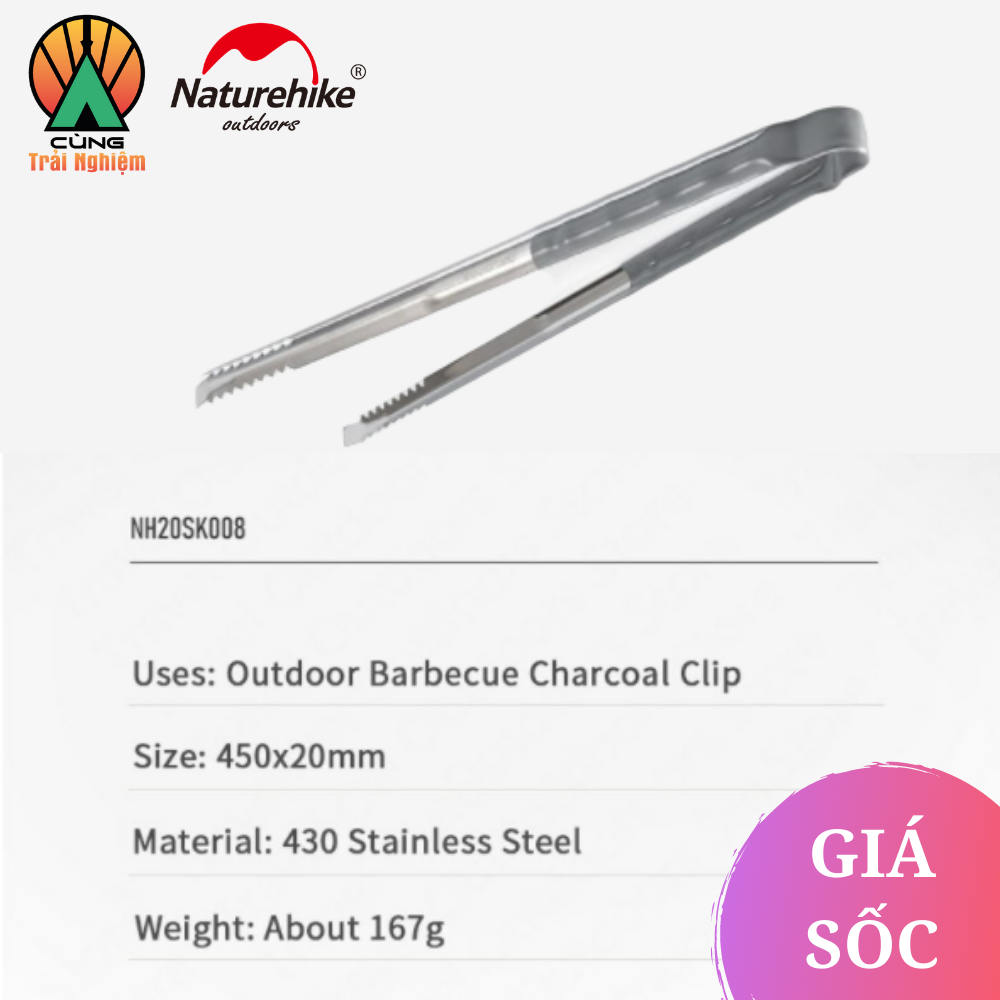 Kẹp Gắp Than Naturehike Thép Không Gỉ Dành Cho Dã Ngoại, Nấu Nướng Ngoài Trời NH20SK008