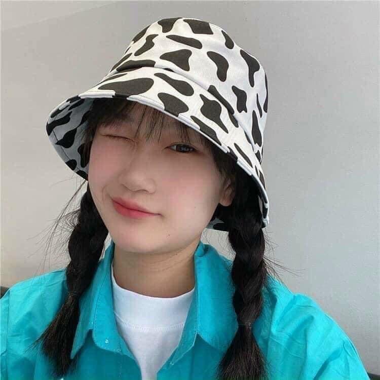 Mũ Ngựa Vằn Bò Sữa Unisex Mũ vành tròn tai bèo, bucket màu loang trắng đen nam nữ Ulzzang HO