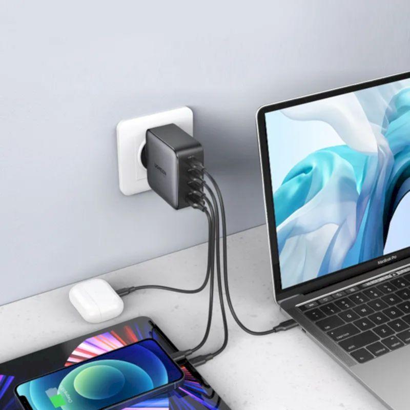 Ugreen UG40747CD226TK 100W EU PD3.0 GaN màu đen 3C + 1A sạc siêu nhanh 4 cổng 3 x usb type C và 1 x A chân cắm tròn - HÀNG CHÍNH HÃNG