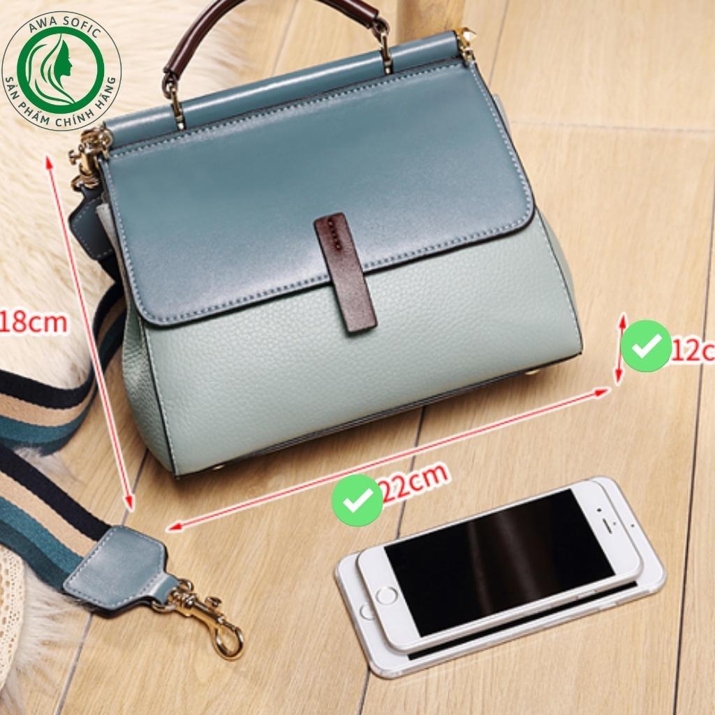 Túi Xách Nữ Cầm Tay, Đeo chéo Da Thật Cao Cấp Hiệu HADATI - Túi Xách Có 2 Mặt 2 Kiểu Dây Size 23c