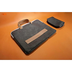 TÚI XÁCH DA, CẶP XÁCH DA CHỐNG SỐC CHO MÁY TÍNH, MACBOOK, LAPTOP - TẶNG KÈM VÍ ĐỰNG PHỤ KIỆN - MÀU XÁM