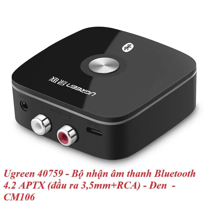 Ugreen UG40759CM106TK BT 5.0 màu Đen Bộ nhận âm thanh Bluetooth chuẩn Bông sen hỗ trợ APTX - HÀNG CHÍNH HÃNG