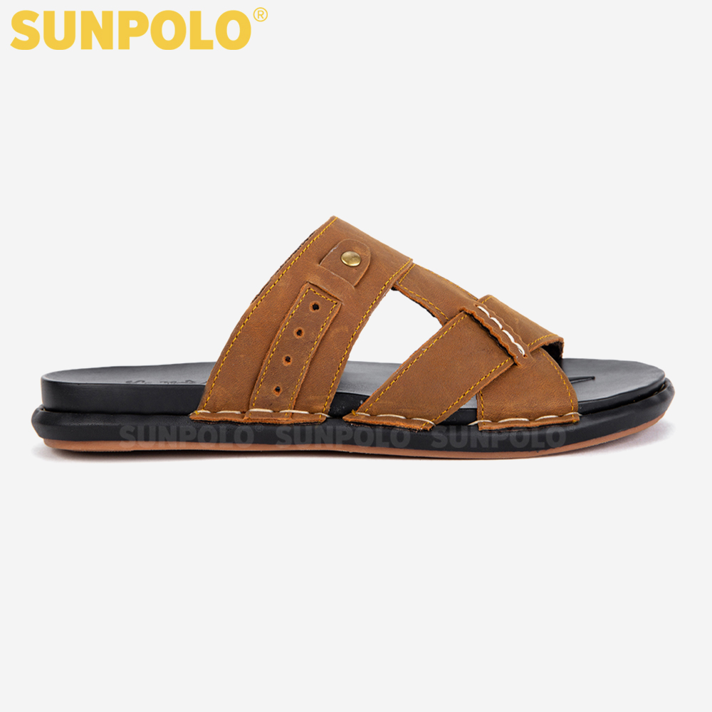 Dép Nam, Dép Quai Ngang Nam Da Bò SUNPOLO SNA101 Trẻ trung (Đen, Nâu bò)