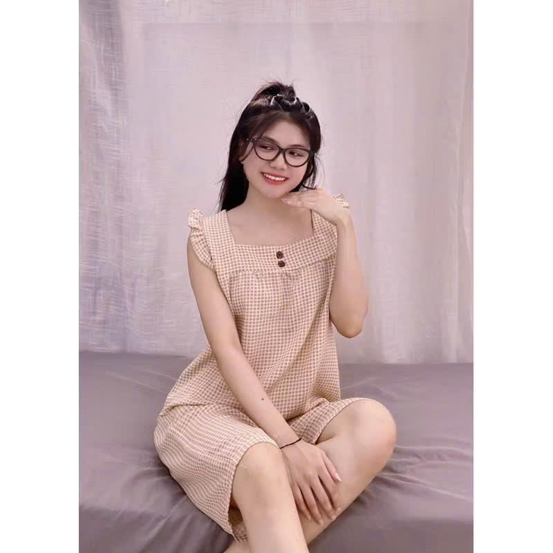 Đồ bộ nữ,đồ ngủ mặc nhà lửng vải lụa mango BL 245 hoạ tiết caro dễ thương size 50-65kg.