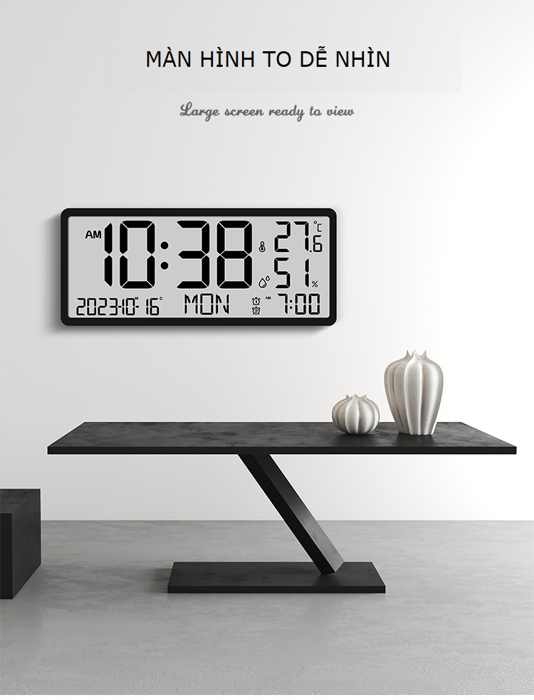 Đồng Hồ LCD Màn Hình Lớn Đa Năng Báo Thức, Nhiệt Độ, Độ Ẩm - L04