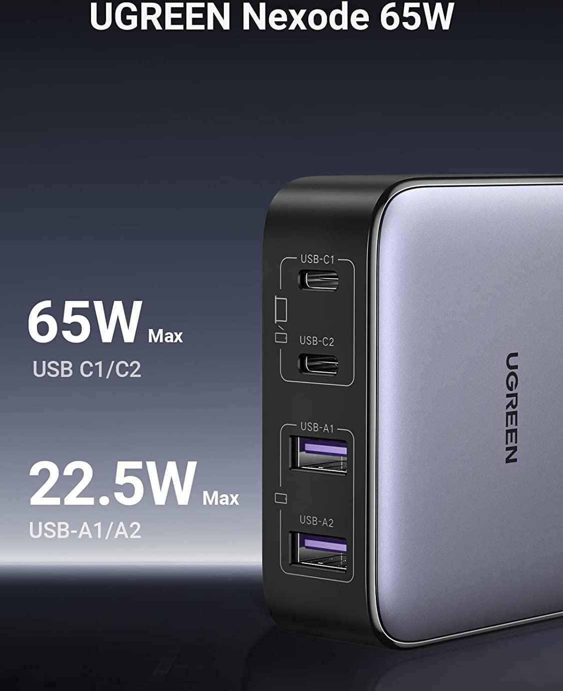 Ugreen UG90747CD327TK 65W Màu Trắng Bộ sạc nhanh gồm 2 cổng USB-C + USB-A chuẩn cắm EU - HÀNG CHÍNH HÃNG