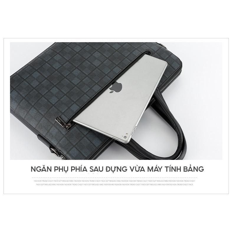 Túi xách da nam công sở da PU cao cấp kẻ sọc caro hàng hiệu chính hãng YVan 2038-5