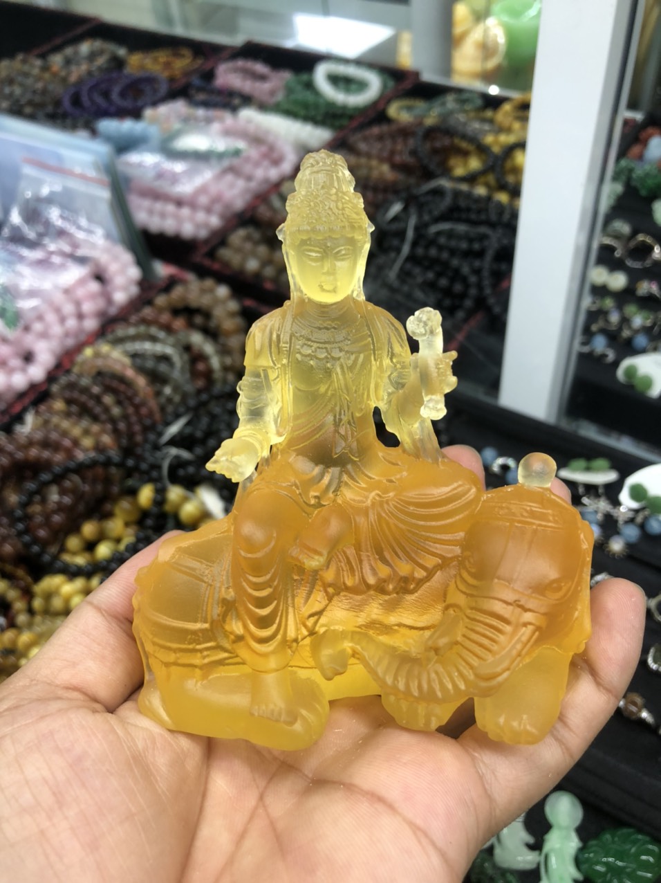 Tượng Phật bản mệnh Phổ hiền bồ tát phong thủy đá lưu ly đặt taplo xe ô tô, bàn làm việc