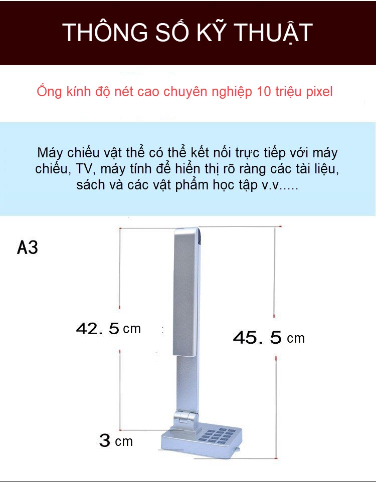 ROGTZ - Máy Chiếu Vật Thể Scan Tài Liệu Màu Tốc Độ Cao K800 Plus Lấy Nét Tự Động Scan A3/A4/A5 Camera 10MP Kết Nối VGA - HDMI - USB - AV Google Meet Văn Phòng Lớp Học DirectConnect Visualizer UltraZoom GoogleMeet Office Classroom Hàng Chính Hãng