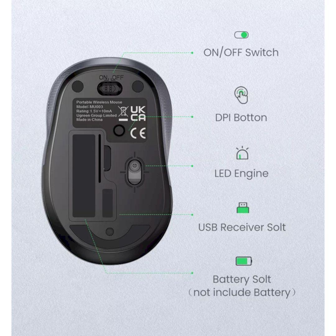Ugreen UG90371MU003TK 2.4g Màu Đen Chuột không dây 2400DPI Silent Click - HÀNG CHÍNH HÃNG