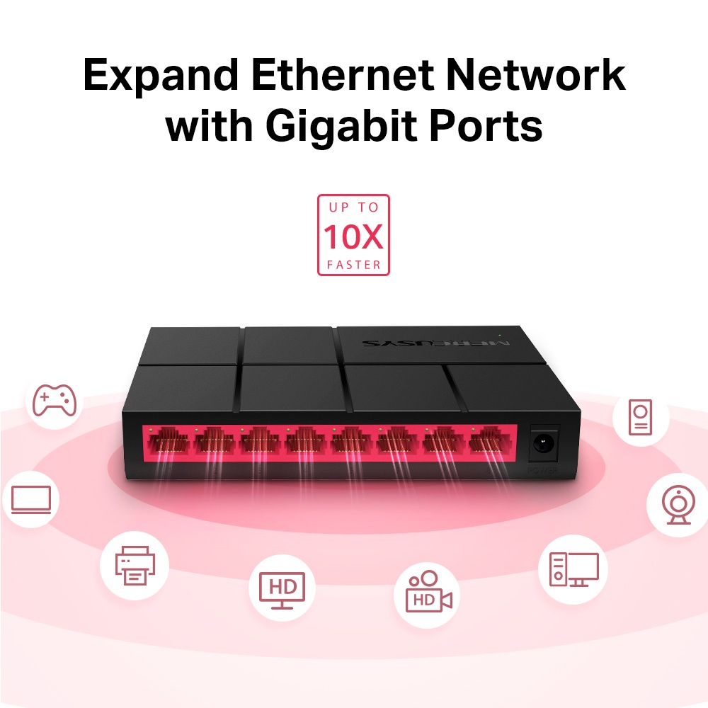 Bộ Chia Mạng Mercusys MS108G 8 Cổng 10/100/1000 Mbps - Hàng Chính Hãng