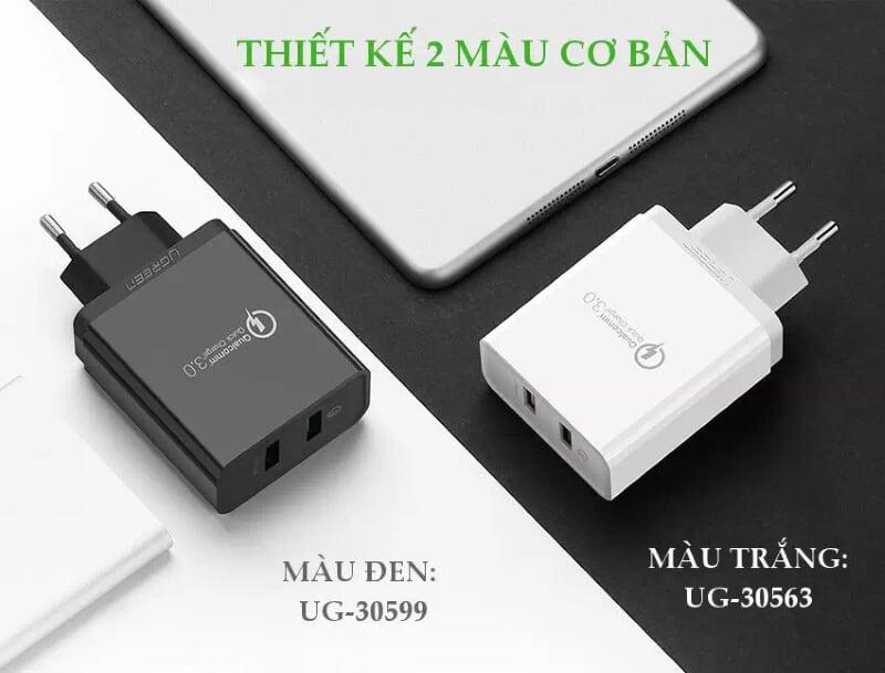 Ugreen UG30599CD132TK 30W màu Đen Củ sạc nhanh 2 cổng USB chuẩn QC 3.0 + 2.4A - HÀNG CHÍNH HÃNG