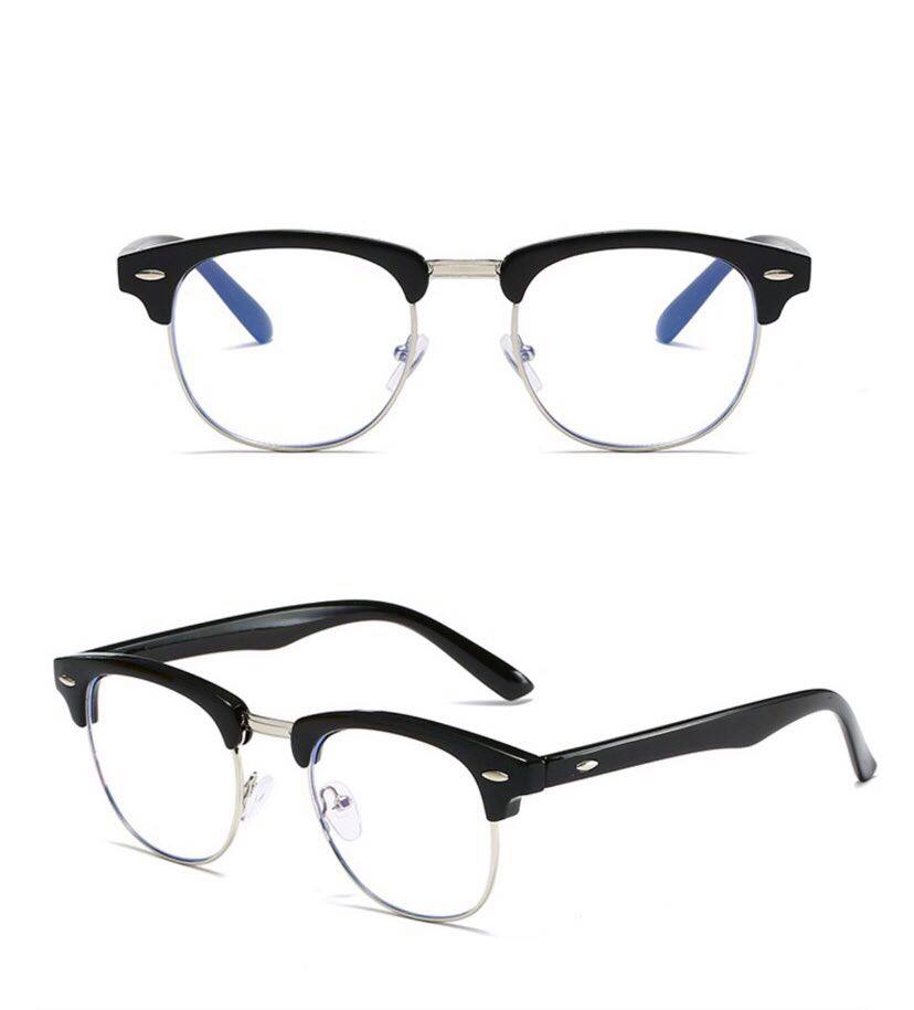 Kính xinh, Kính nửa viền unisex cao cấp màu Đen bạc