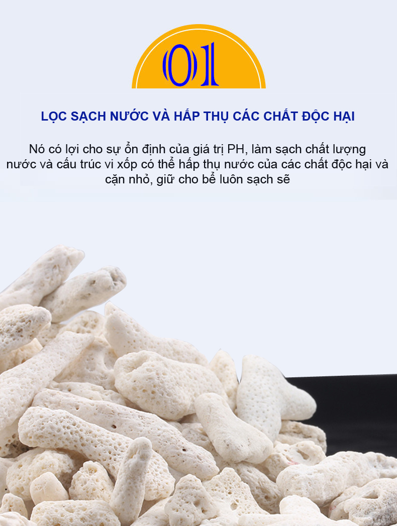 Bông Lọc + San Hô Vụn 1KG vật liệu lọc hồ cá, trang trí bể cá, hồ thủy sinh