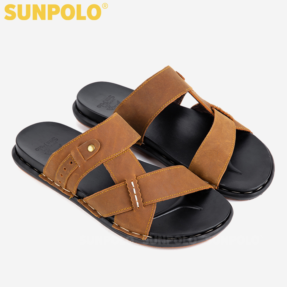 Dép Nam, Dép Quai Ngang Nam Da Bò SUNPOLO SNA101 Trẻ trung (Đen, Nâu bò)
