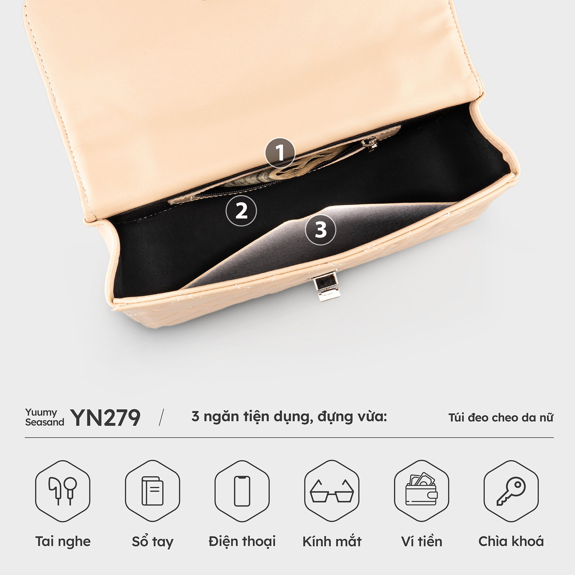 Túi Yuumy ( Thời trang nữ họa tiết chần chỉ size 24 - Túi đeo chéo da Seasand YN279 )