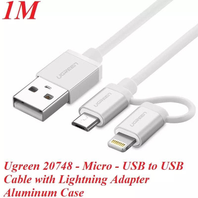 Ugreen UG20748US165TK 1M màu Trắng Cáp sạc đa năng USB sang MicroUSB + Lightning - HÀNG CHÍNH HÃNG