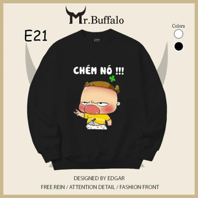 Áo dài tay nam, nữ Quỳnh Ak 2 màu đen, trắng dễ thương có bigsize Mr.Buffalo