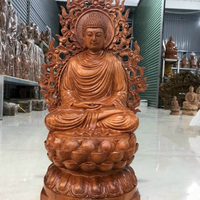 Tượng phật thích ca bằng gỗ đá kt cao 30×15×15cm +lá chắn cao 40cm