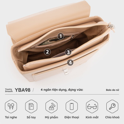 Balo Yuumy ( Thời trang nữ nắp gập dáng hộp cỡ lớn - Balo da Smooth YBA98 )